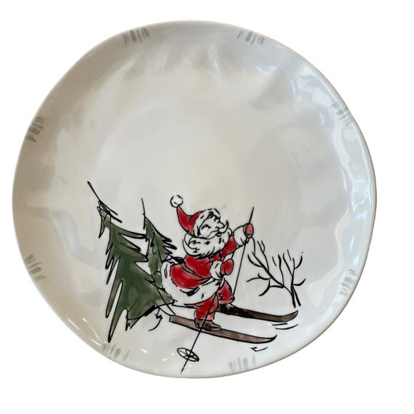 ELI + ANA Whimsy SKIING SANTA Dinner Plate Set of 4 Ceramic Christmas Holiday - Picture 9 of 16